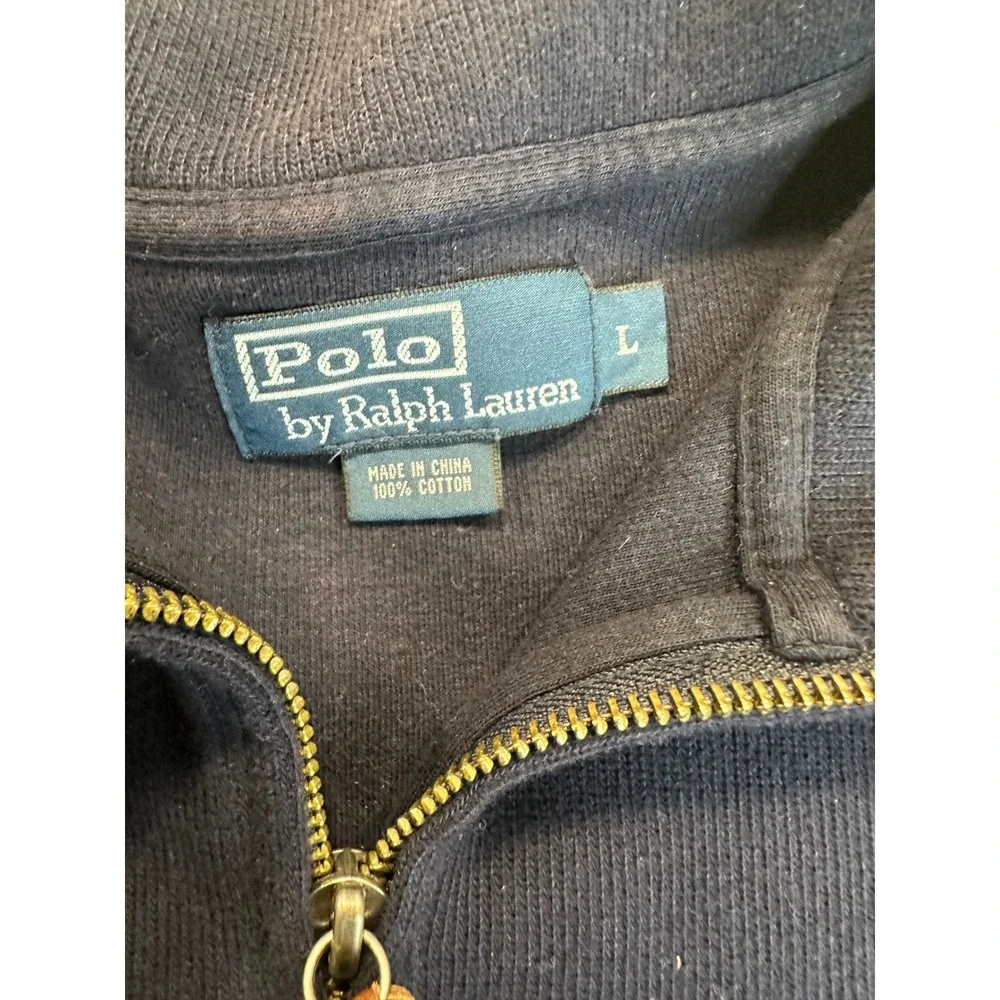 Polo Ralph Lauren Mens Navy Blue 100% Cotton Quarter Zip Pullover Sweater Large